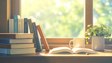 阳光洒落的静谧书桌