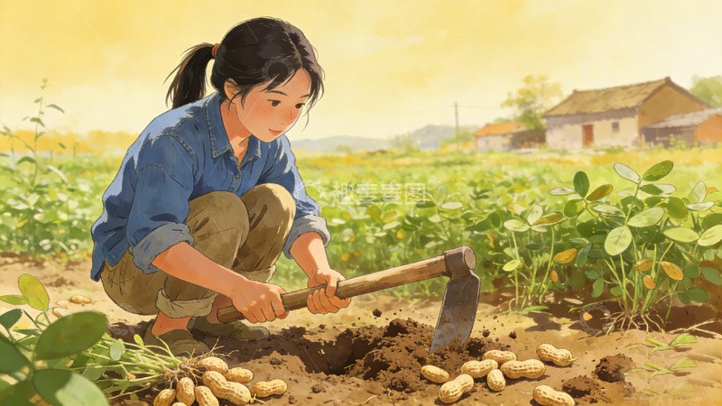 高清大图下载【趣麦麦图】田园耕作小女孩插画素材