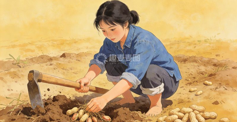 高清大图下载【趣麦麦图】农耕图挖花生土里找