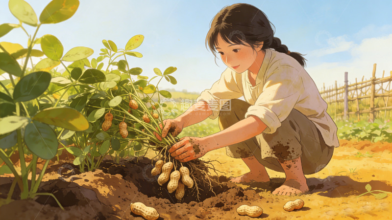 高清大图下载【趣麦麦图】田园风收获花生插画素材