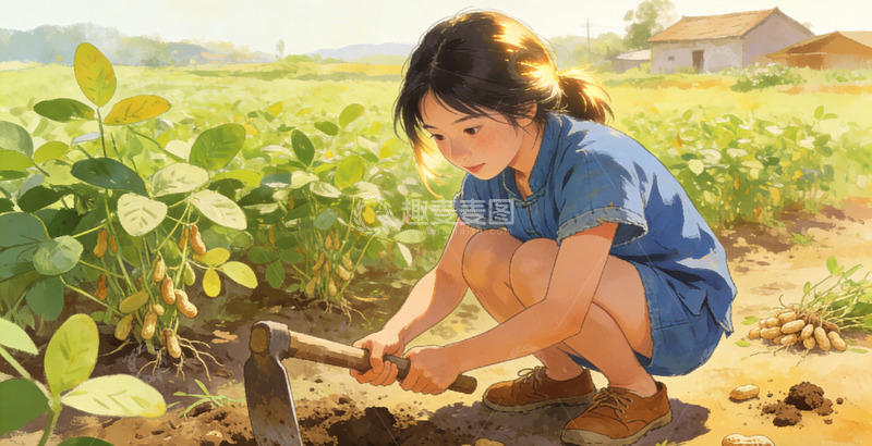 高清大图下载【趣麦麦图】乡村田园农活场景插画素材
