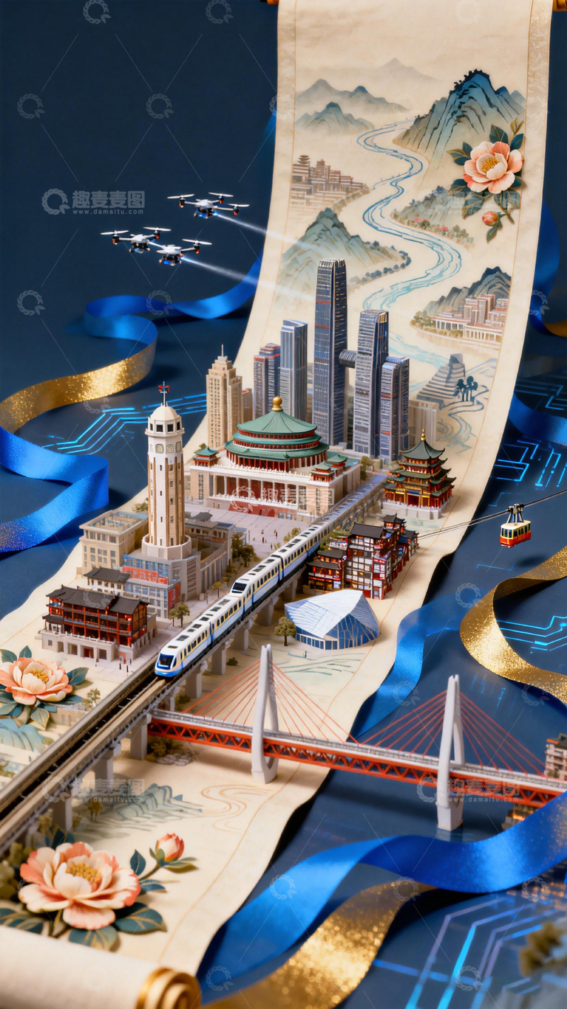 高清大图下载【趣麦麦图】未来城市微缩景观图