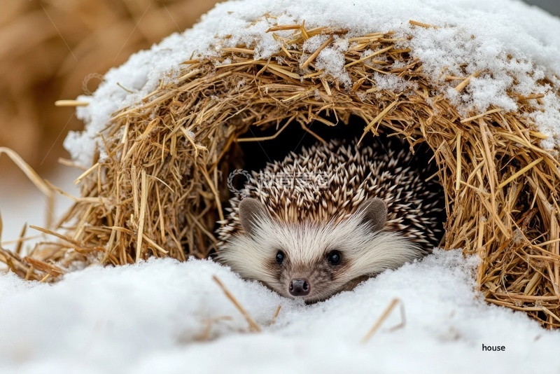 高清大图下载【趣麦麦图】草窝里的一只小刺猬