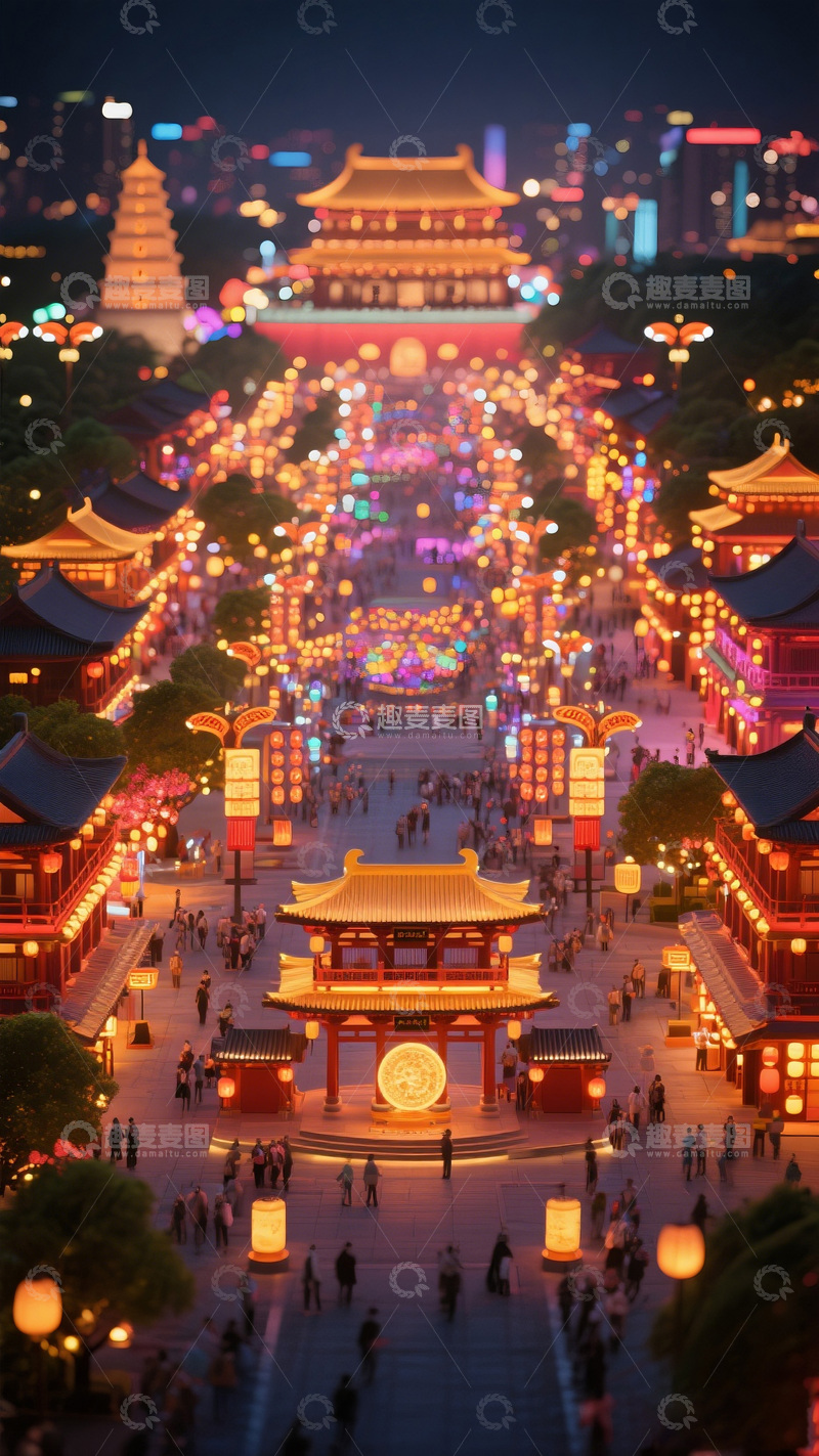 高清大图下载【趣麦麦图】繁华夜市古风街景