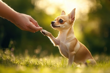 小狗和主人握手