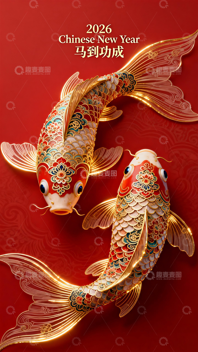 高清大图下载【趣麦麦图】锦鲤鱼新年装饰设计图