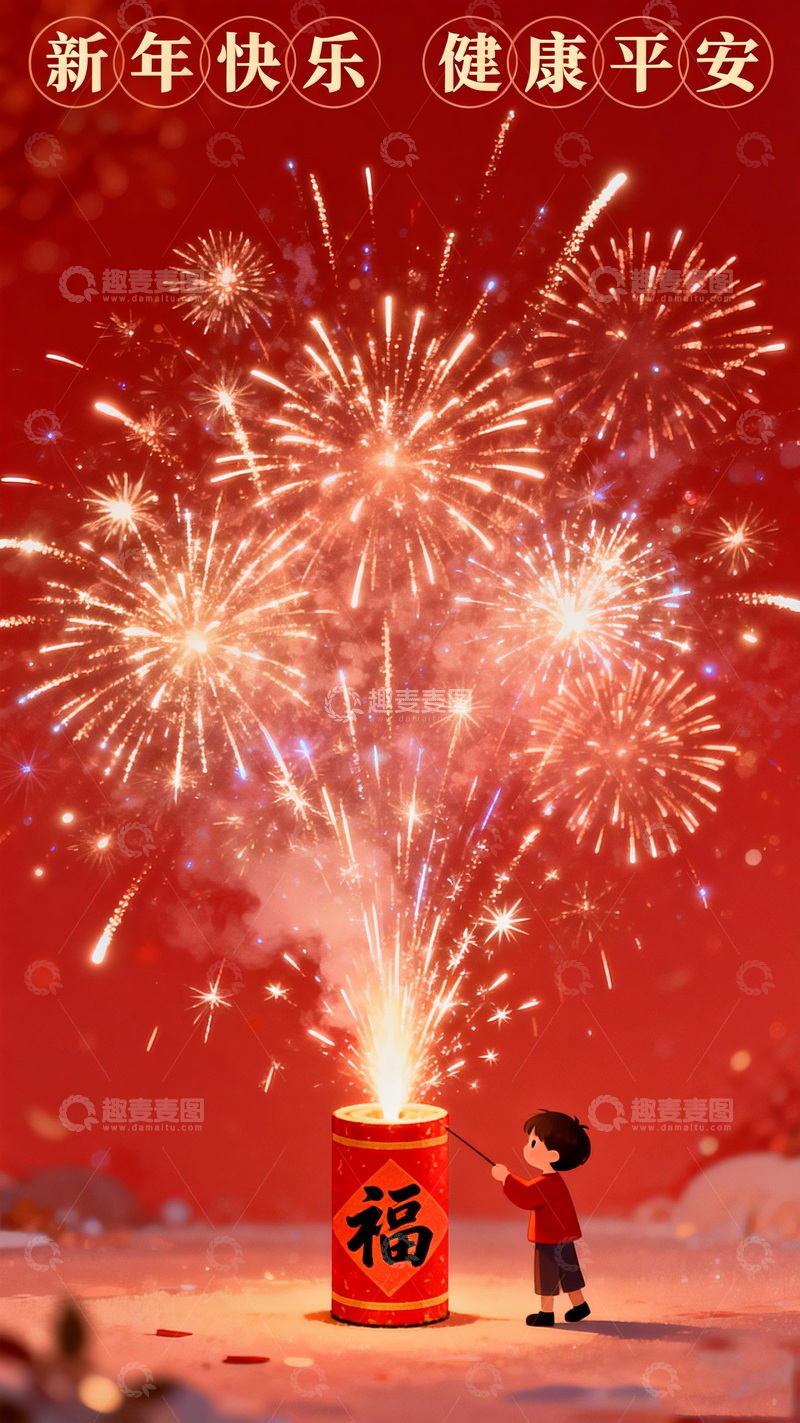 高清大图下载【趣麦麦图】新年喜庆烟花插画