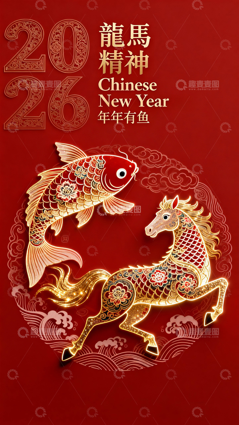 高清大图下载【趣麦麦图】龙马精神新年贺卡设计