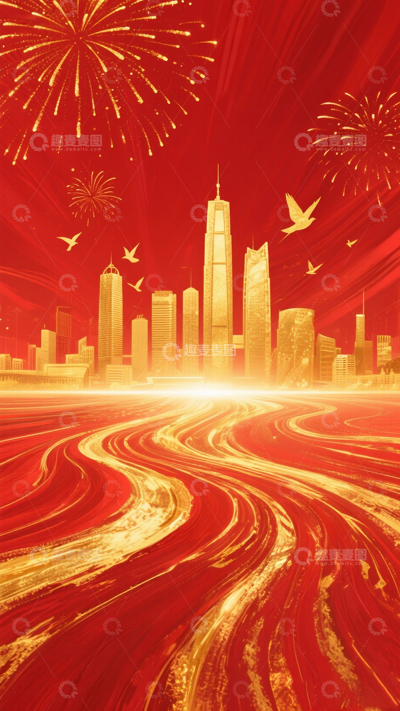 高清大图下载【趣麦麦图】喜庆新年城市烟花插画