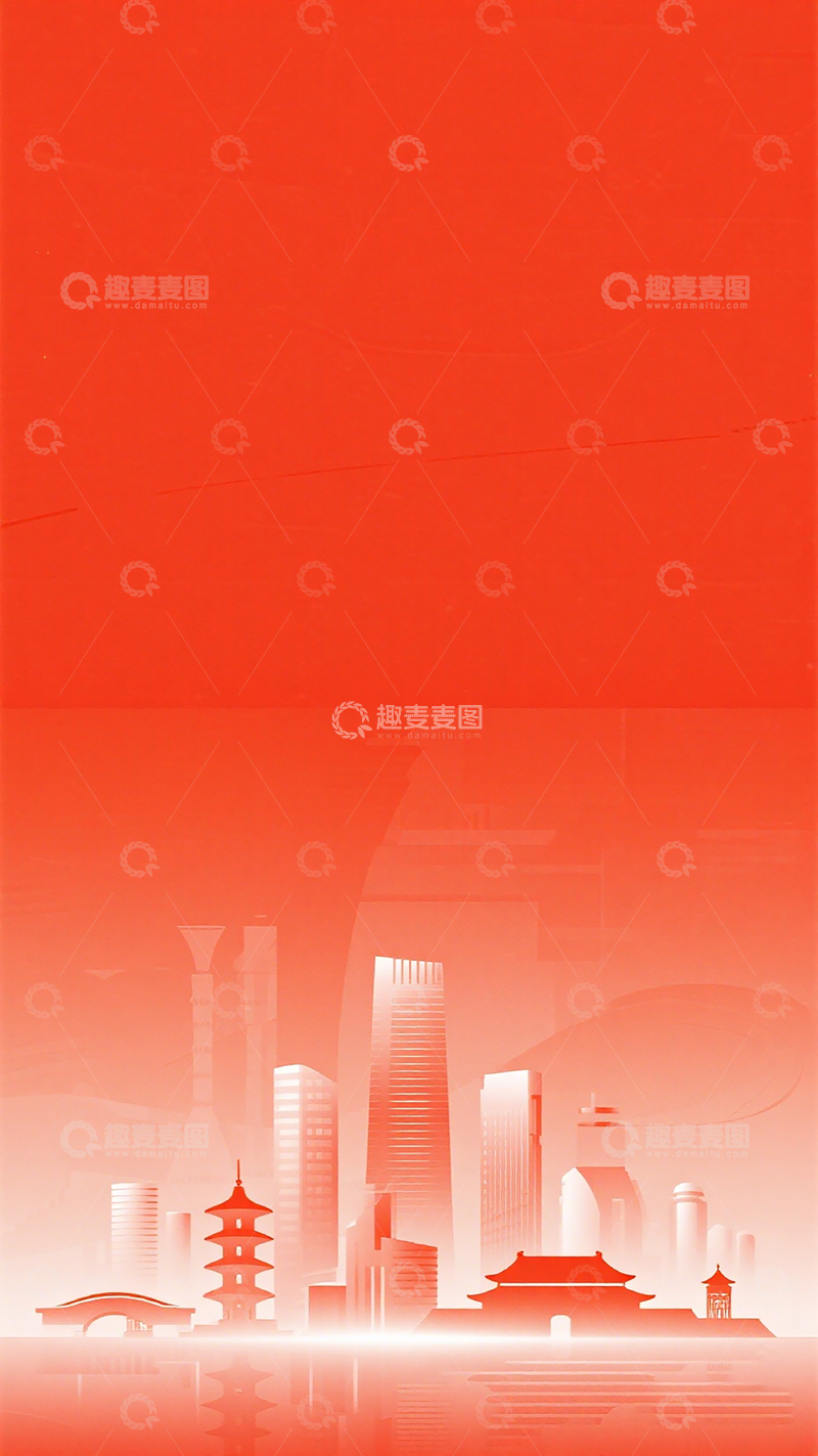 高清大图下载【趣麦麦图】-红色都市传统建筑插画