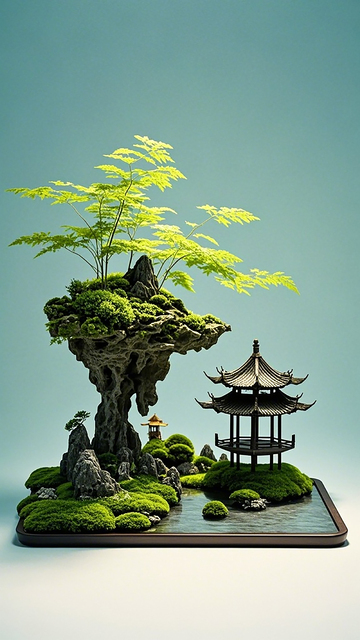 禅意盆景亭台楼阁艺术摆件