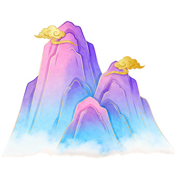 梦幻彩色山峰插画