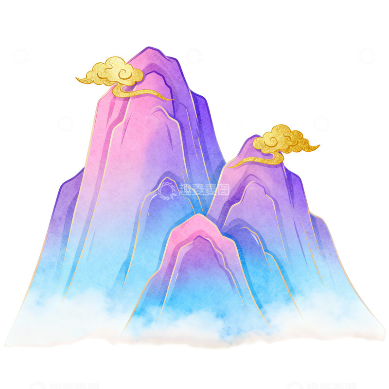 高清大图下载【趣麦麦图】梦幻彩色山峰插画
