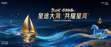 马年春节科技航海年会活动背景板3