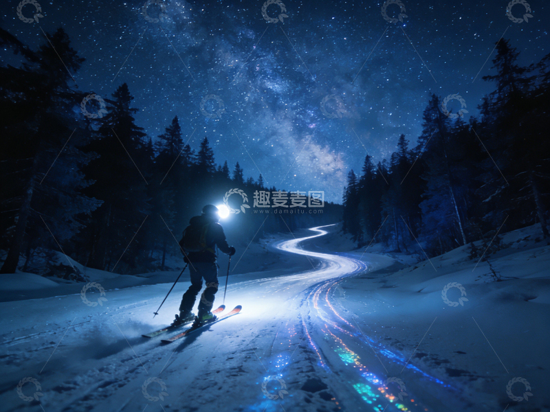 高清大图下载【趣麦麦图】星空滑雪冒险夜景摄影