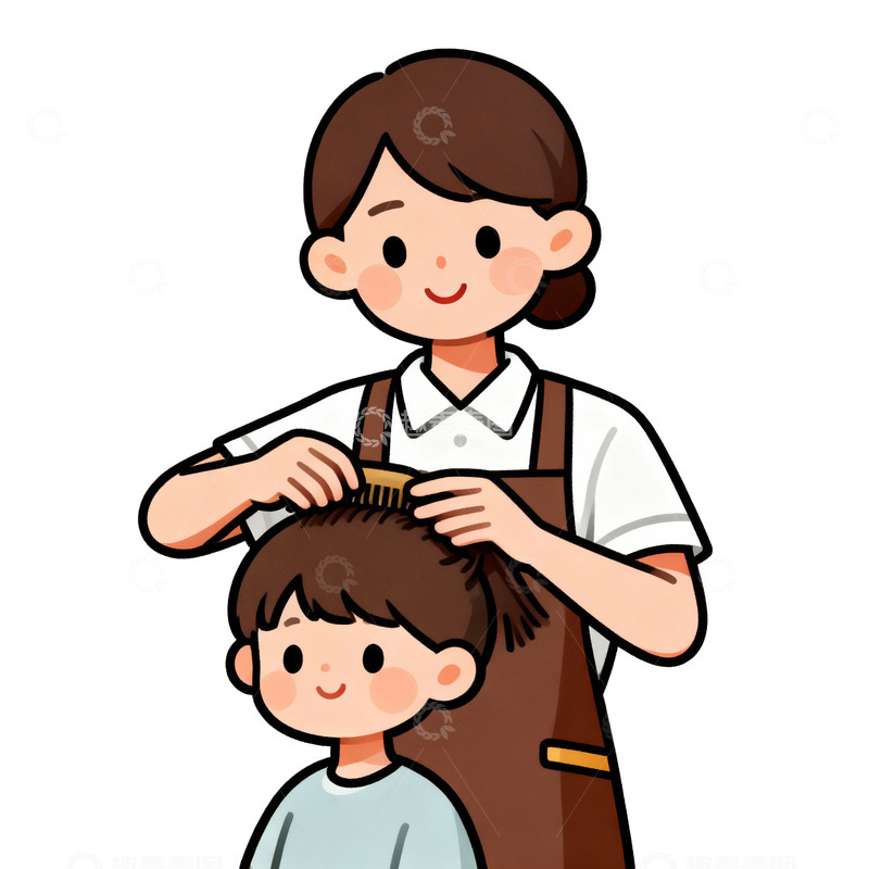 高清大图下载【趣麦麦图】卡通理发师为小孩梳头发