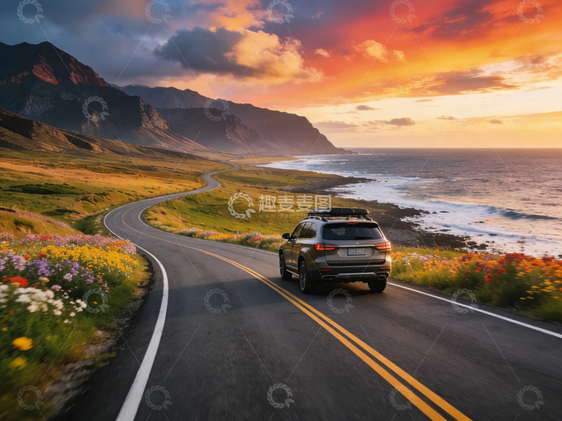 高清大图下载【趣麦麦图】夕阳公路旅行风光摄影