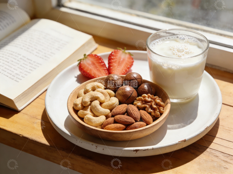 高清大图下载【趣麦麦图】阳光午后坚果饮品静物摄影