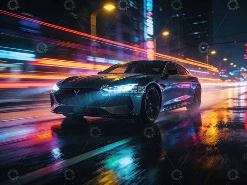 高清大图下载【趣麦麦图】都市夜晚跑车光影特效
