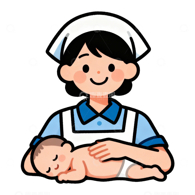 高清大图下载【趣麦麦图】卡通护士婴儿护理插图