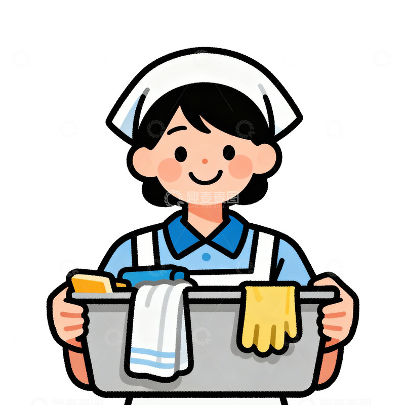 高清大图下载【趣麦麦图】卡通女护士清洁用具插画