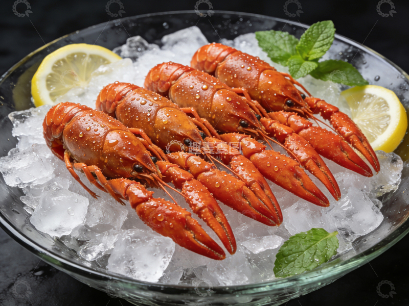 高清大图下载【趣麦麦图】盘子中新鲜的小龙虾