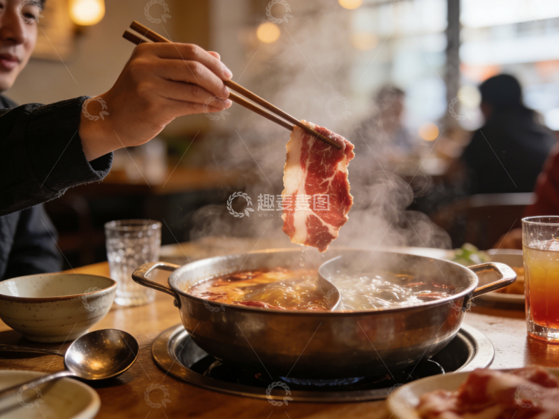 高清大图下载【趣麦麦图】火锅美食筷子夹肉