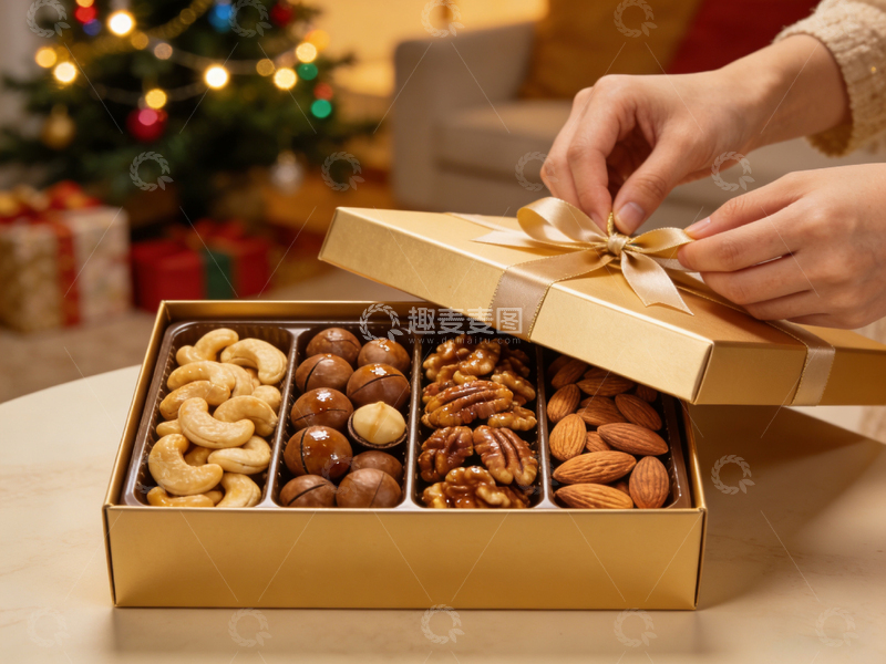 高清大图下载【趣麦麦图】节日礼盒巧克力坚果装饰场景