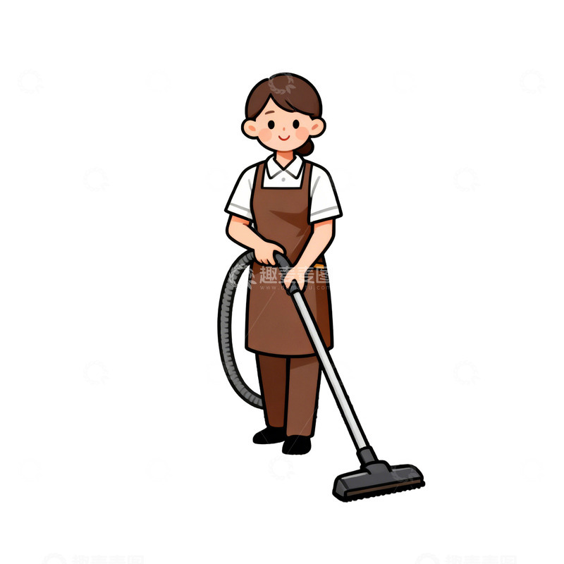 高清大图下载【趣麦麦图】卡通清洁工吸尘器插图