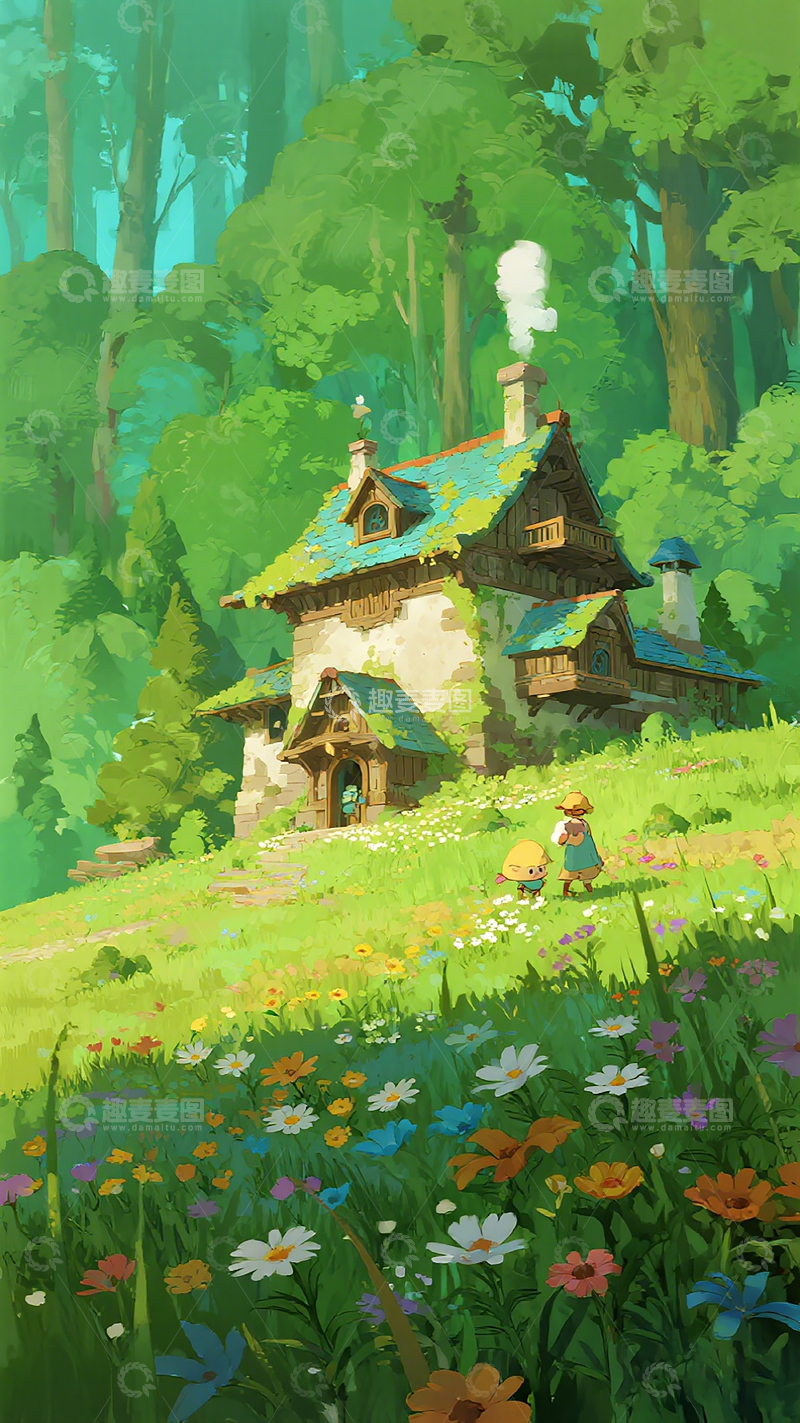 高清大图下载【趣麦麦图】童话森林小屋插画