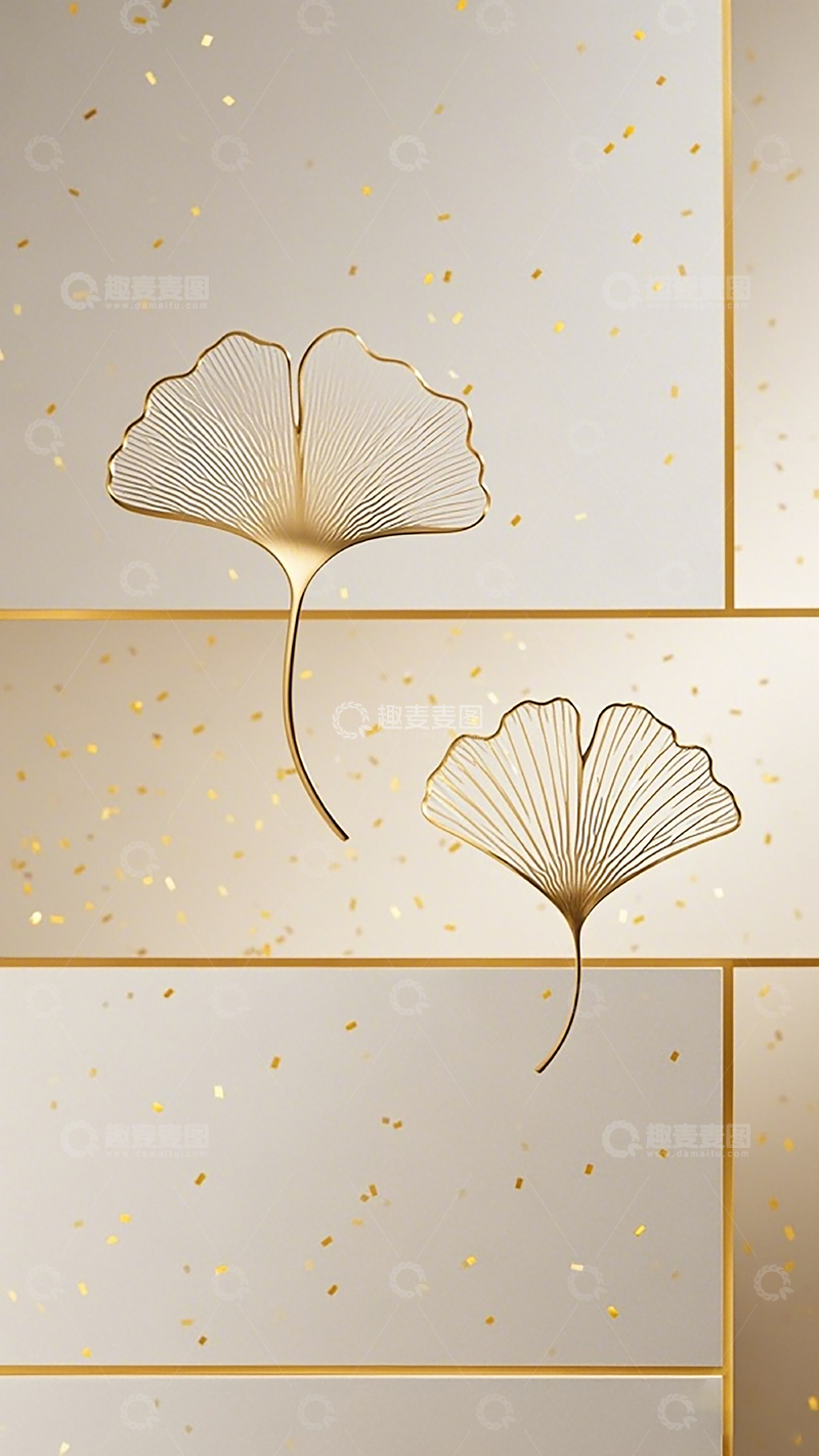 高清大图下载【趣麦麦图】银杏叶金色简约壁纸设计