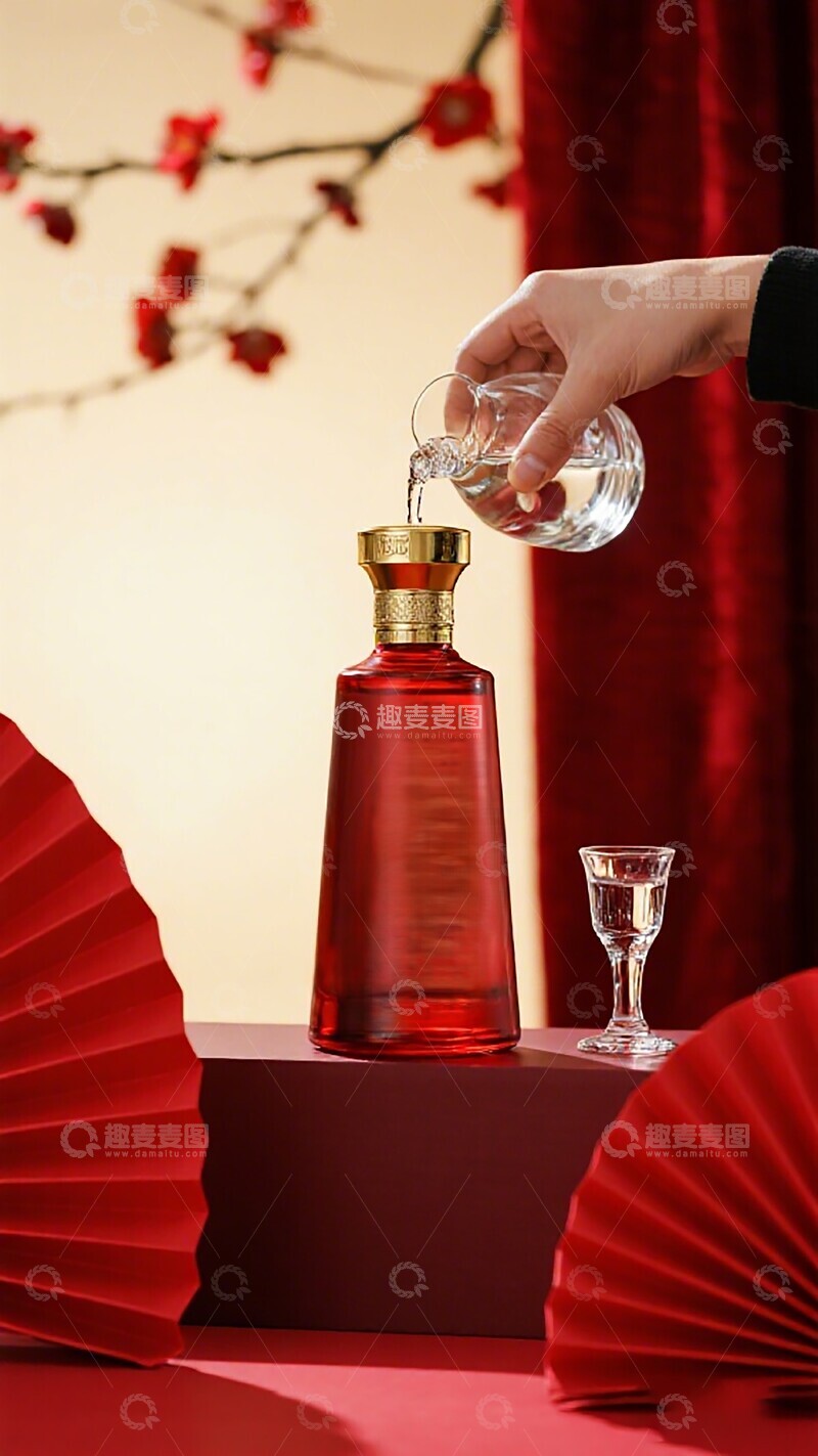 高清大图下载【趣麦麦图】红色酒瓶倒酒