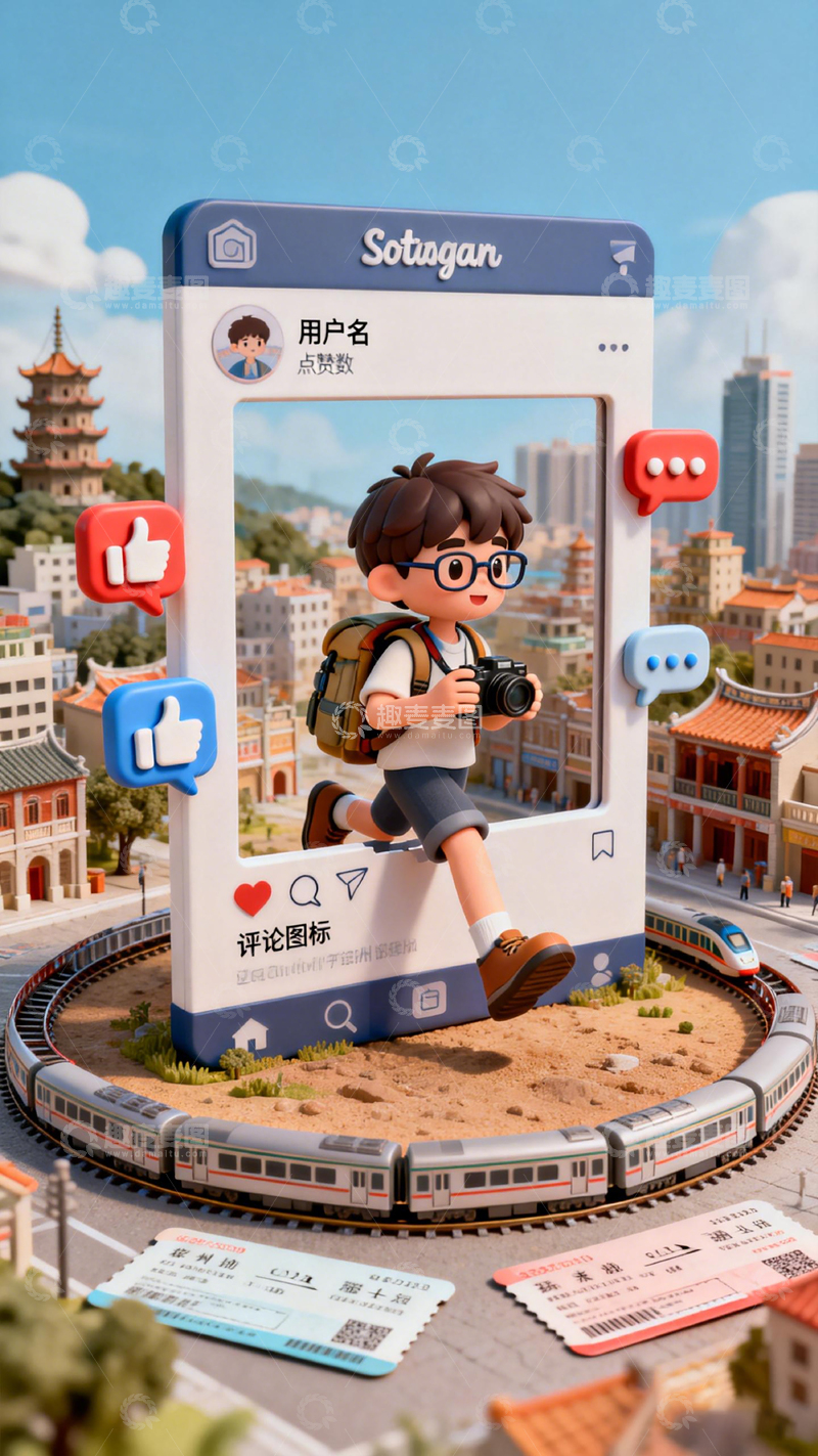 高清大图下载【趣麦麦图】科技旅行创意插画