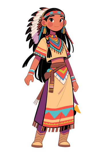 卡通印第安女孩插画