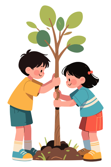 卡通儿童植树环保插画