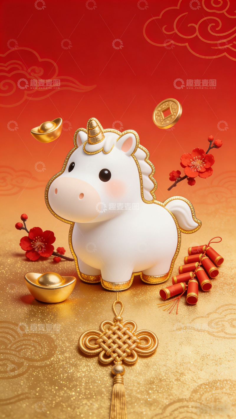 高清大图下载【趣麦麦图】新春牛年吉祥寓意插画