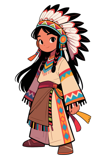 卡通风印第安少女服饰插画