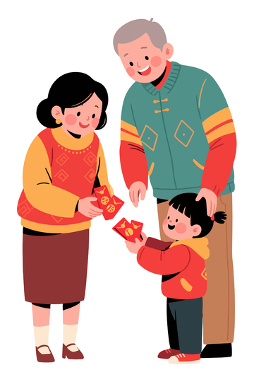 春节家庭发红包卡通插画