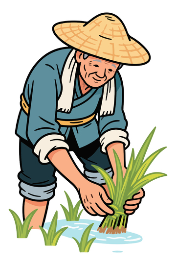 农民插秧农耕卡通插画