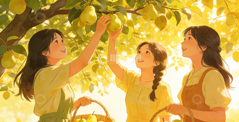 高清大图下载【趣麦麦图】田园风果园采摘插画设计素材