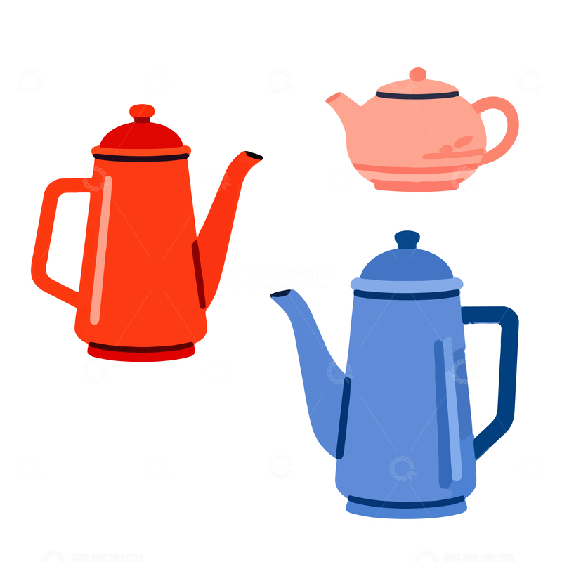 源文件下载【趣麦麦图】-简约风格茶壶插画设计元素