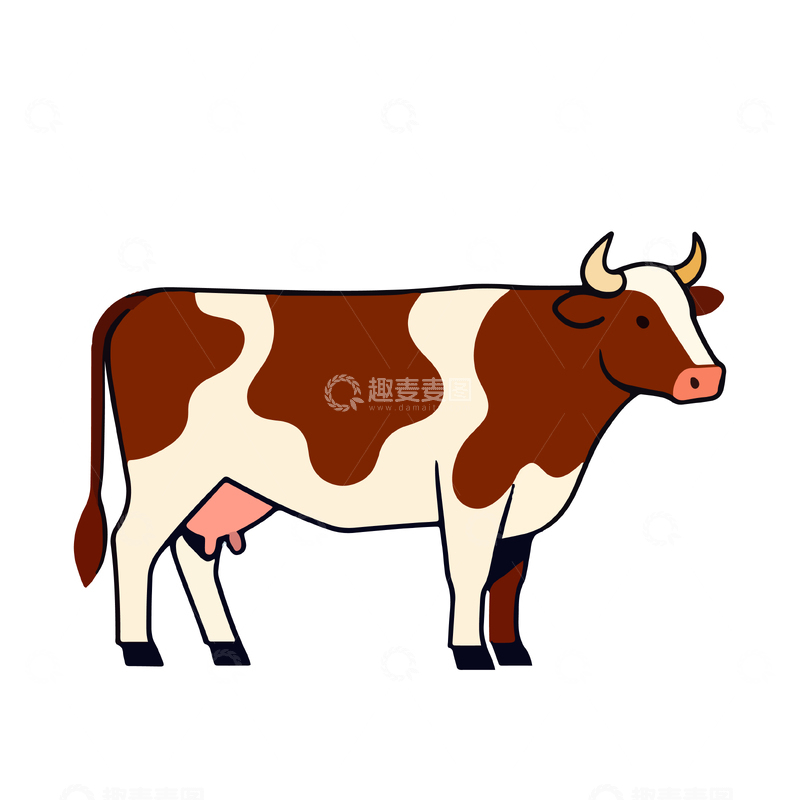源文件下载【趣麦麦图】卡通风格奶牛插画