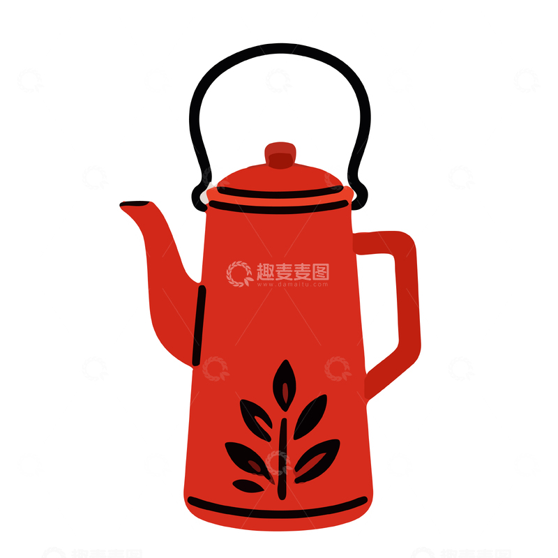 源文件下载【趣麦麦图】红色茶壶简约插画