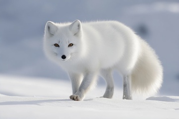 冬季雪地上的一只白狐狸