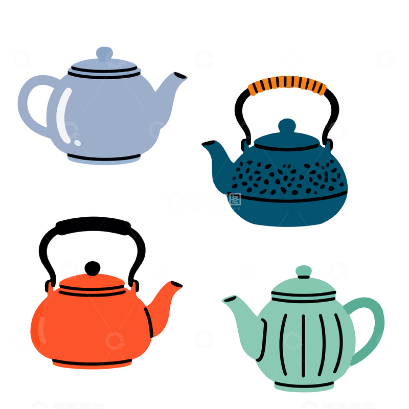 源文件下载【趣麦麦图】-卡通风格茶壶插画素材