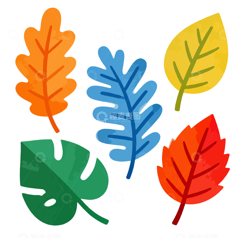 源文件下载【趣麦麦图】多彩叶子插画设计元素