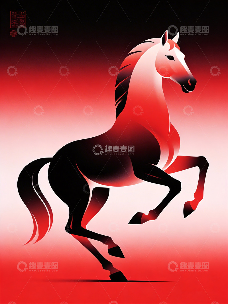 高清大图下载【趣麦麦图】东方极简美学骏马插画1