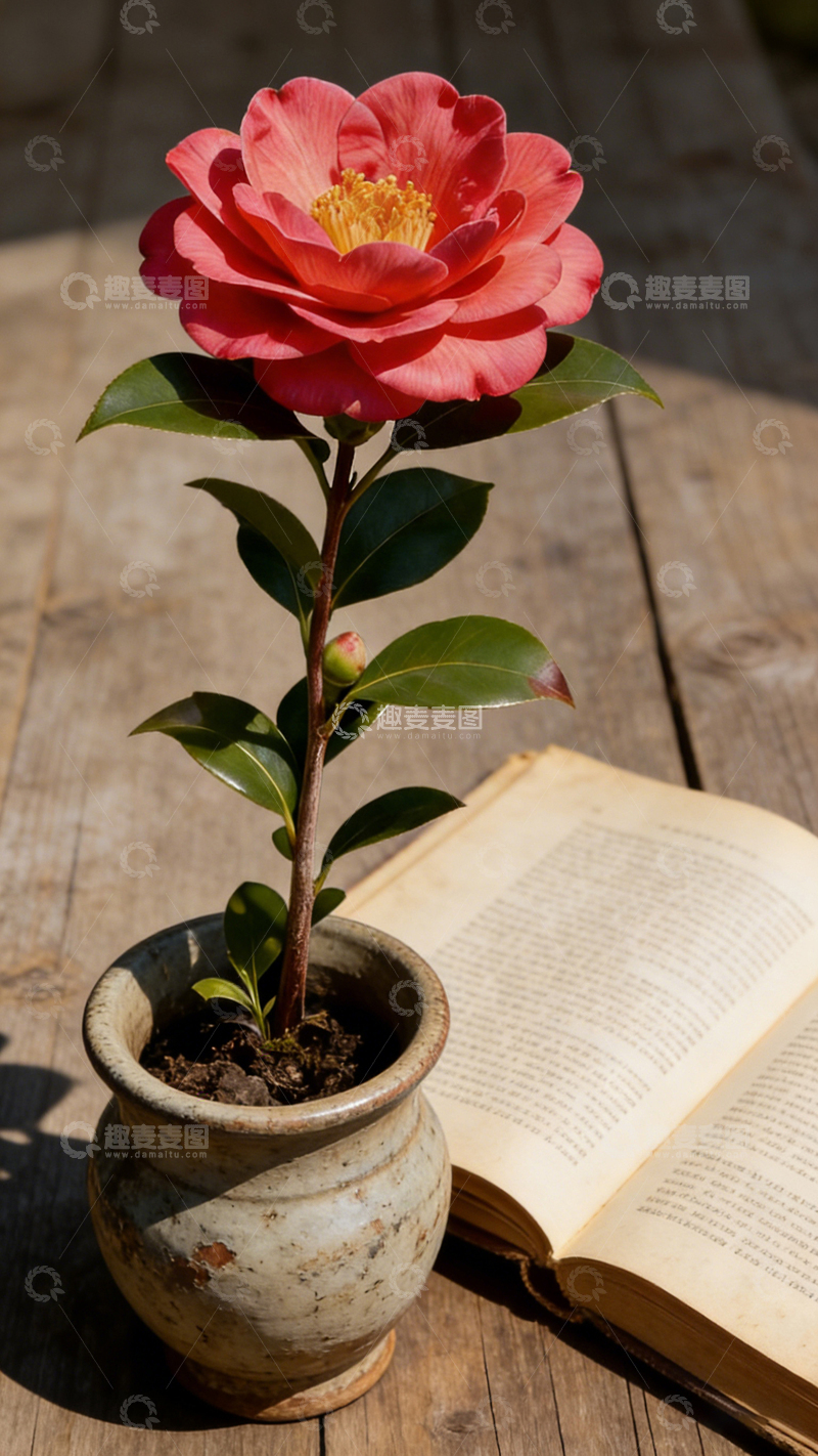 高清大图下载【趣麦麦图】静物摄影花盆与书本