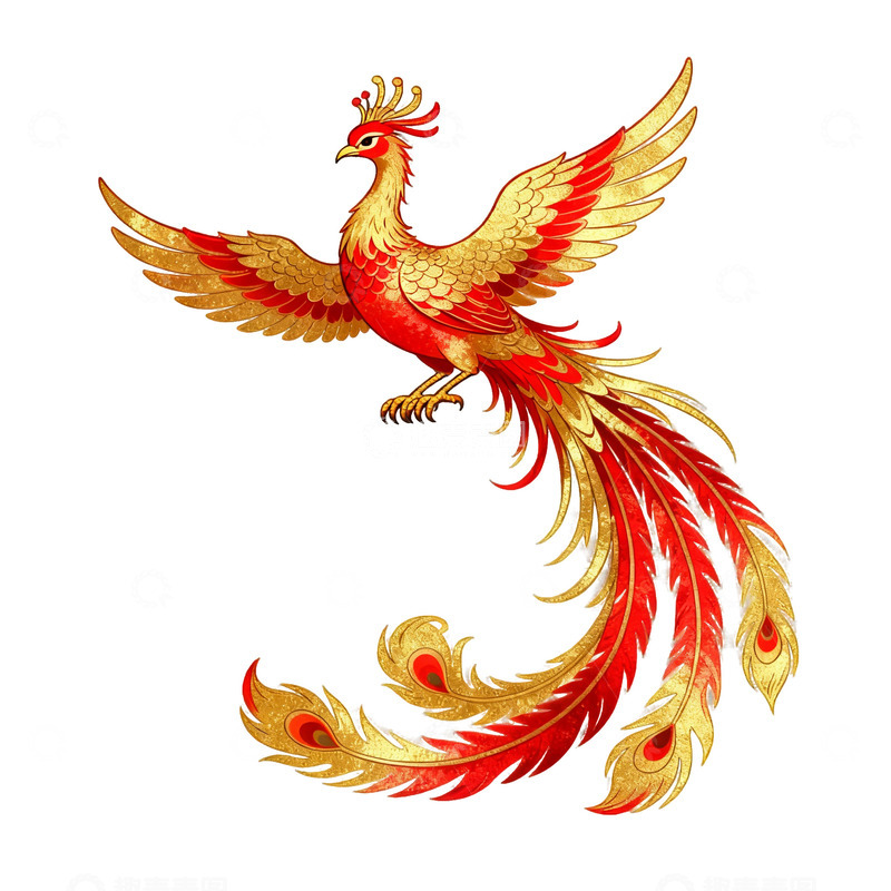 高清大图下载【趣麦麦图】凤凰展翅艺术插画