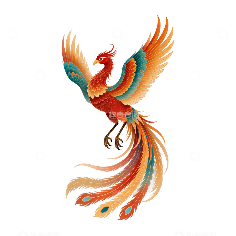 高清大图下载【趣麦麦图】神话风凤凰图案装饰插画